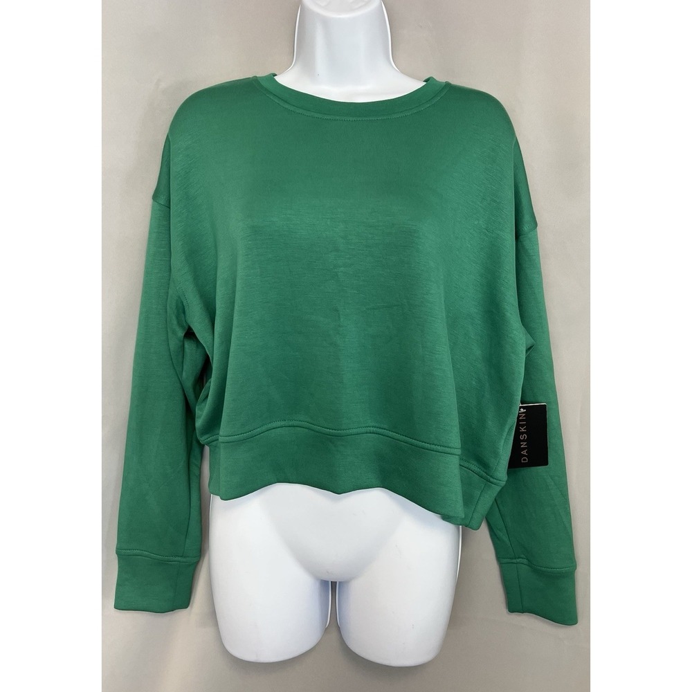 Danskin Women's  Pullover Cropped Sweatshirt Long Sleeve Size Small Green New‎